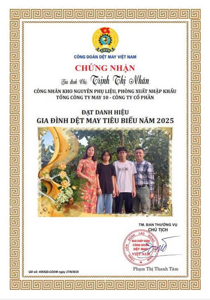 Vinh danh gia đình CNLĐ Dệt May tiêu biểu năm 2025